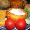 Cheddar Jalapeno Beer Bread bowl, made in a mammoth muffin tin, with Jalapeno dip.